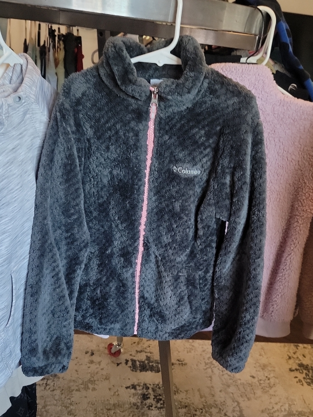 Columbia Gray Plush Fleece Jacket with Pink Zip